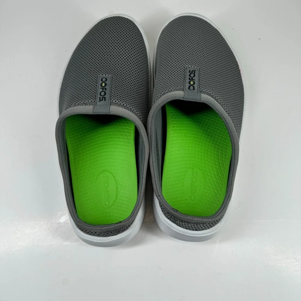OOFOS OOcoozie Sport Men's US 10.5 White/Slate Gray Recovery Slip-On Mule Shoes